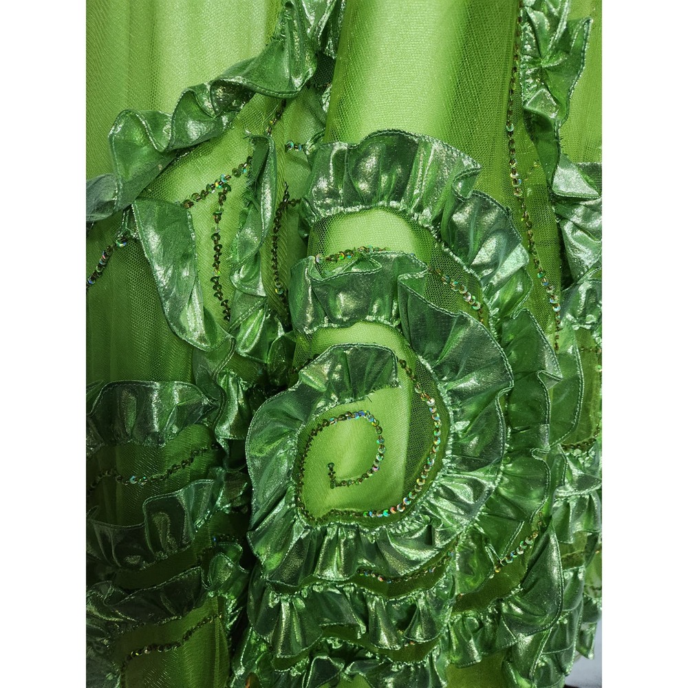Apple Green Lame Mesh Embellished Evening Cocktail Gown Maxi Dress M - Picture 3 of 7